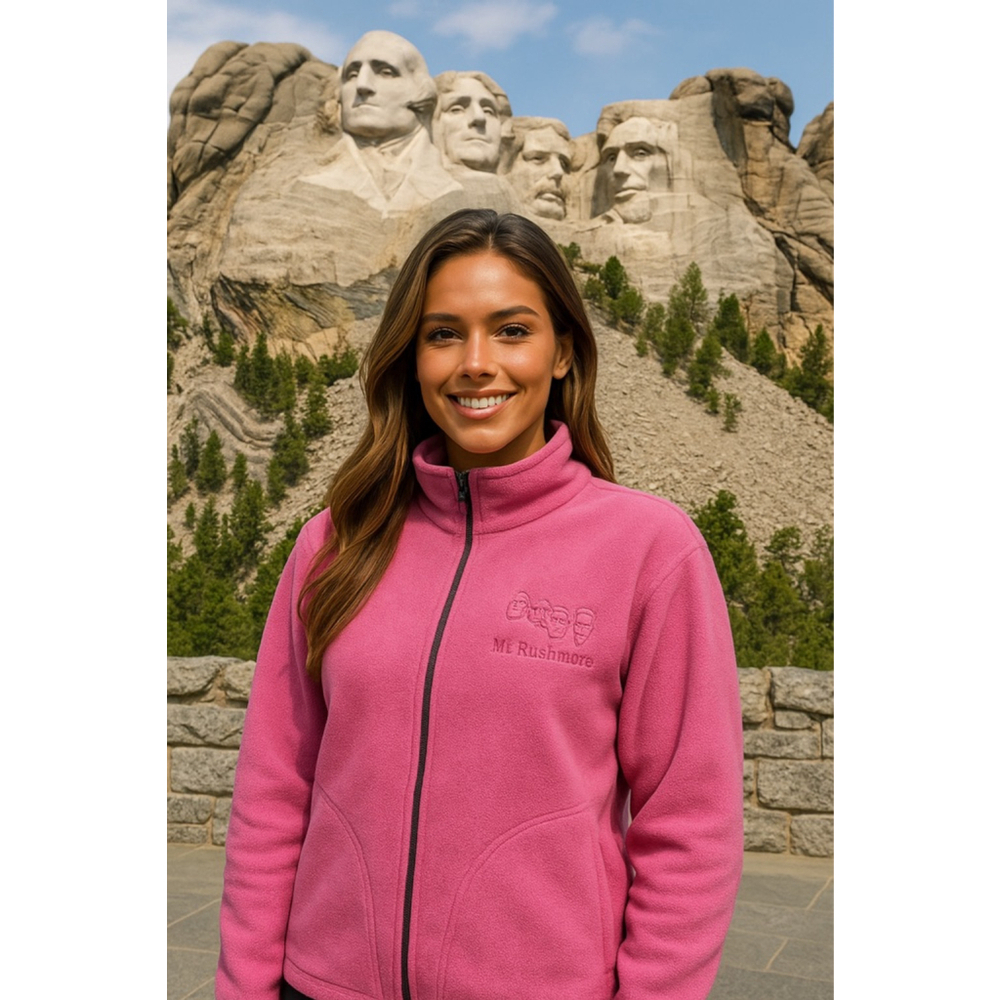 Mount Rushmore Pink Fleece Jacket Souvenir USA Made S‎ Vintage Heritage Patriot